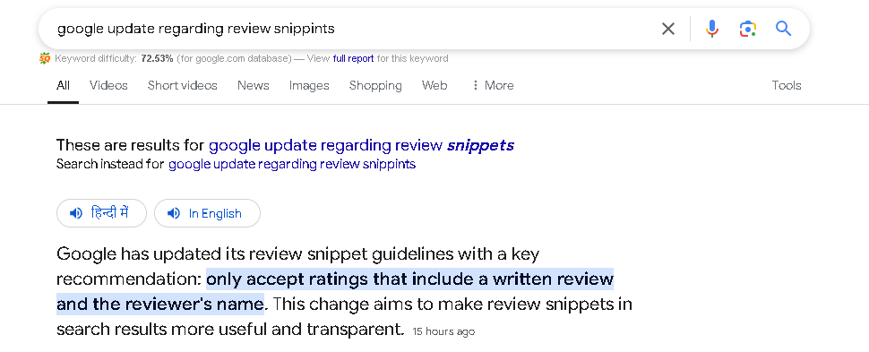google update regarding reviews