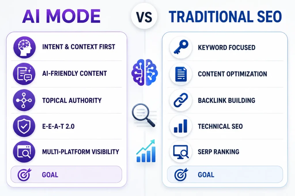 AI Mode vs Traditional SEO Ranking Strategy in 2026